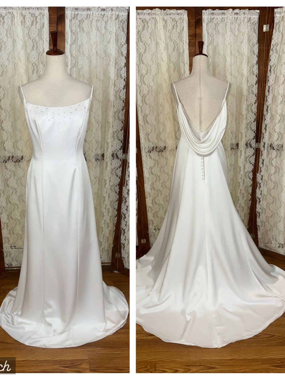 Gorgeous Vintage 90s Mori Lee White Satin Cowl-Back Wedding Gown